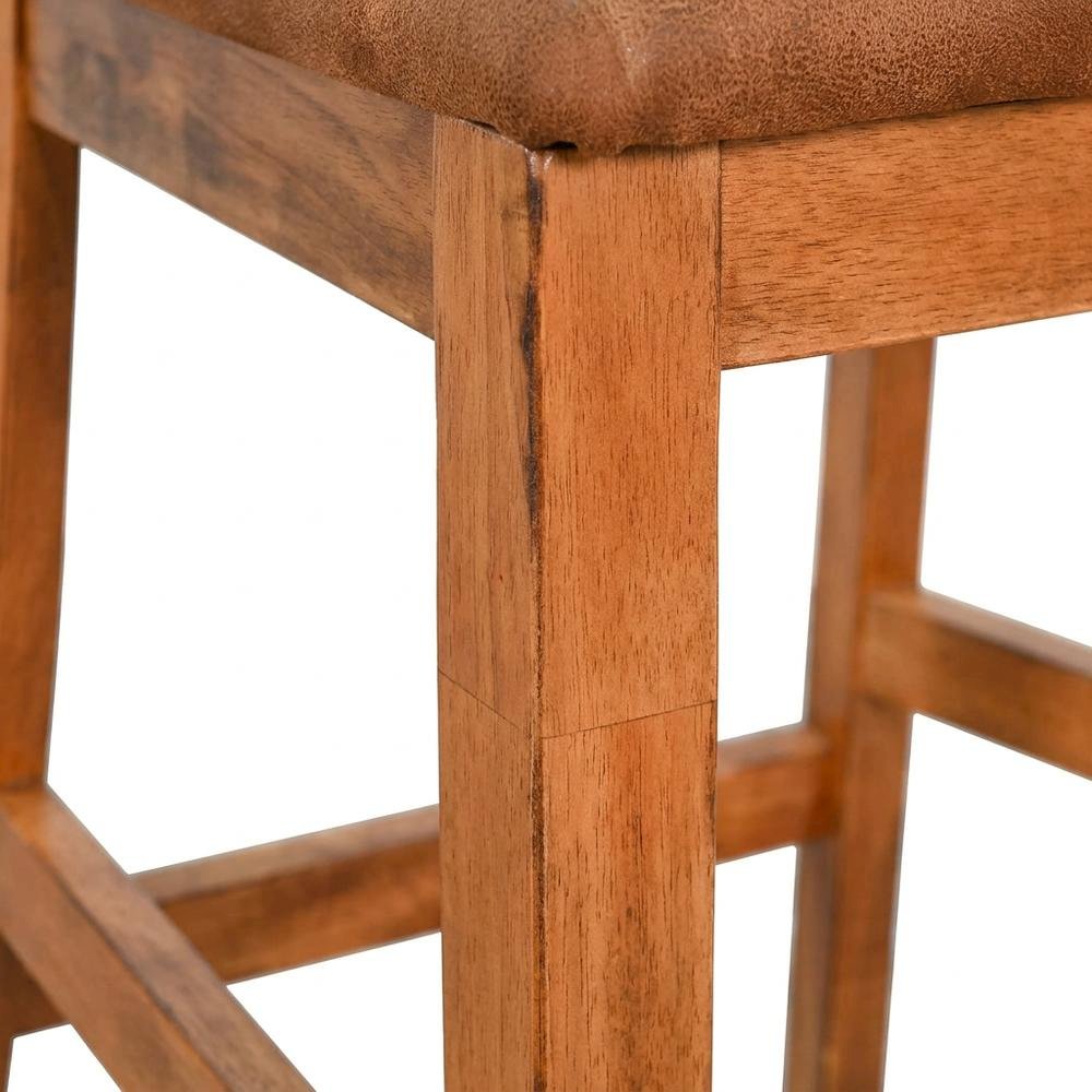 Light Brown Slatback Barstool Set with Cushioned Seats and Rustic Style. Picture 7