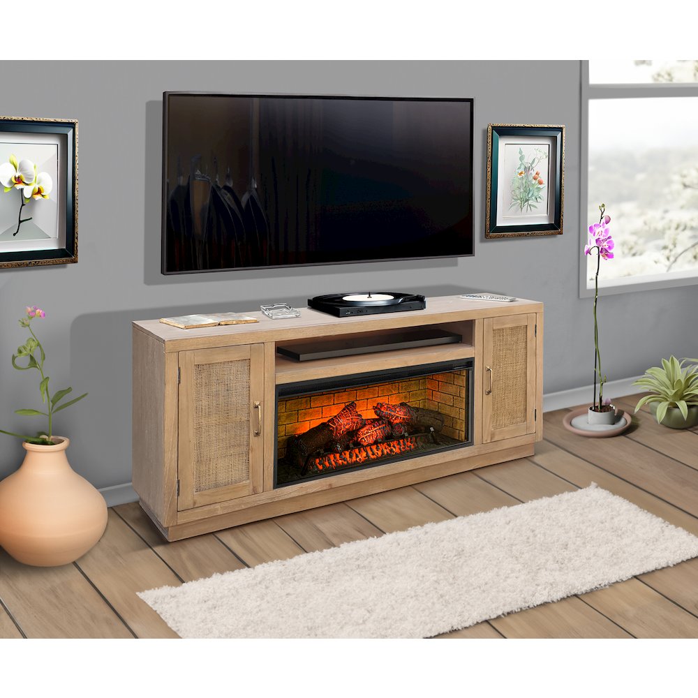 78" Cane Media Console with Electric Fireplace. Picture 1