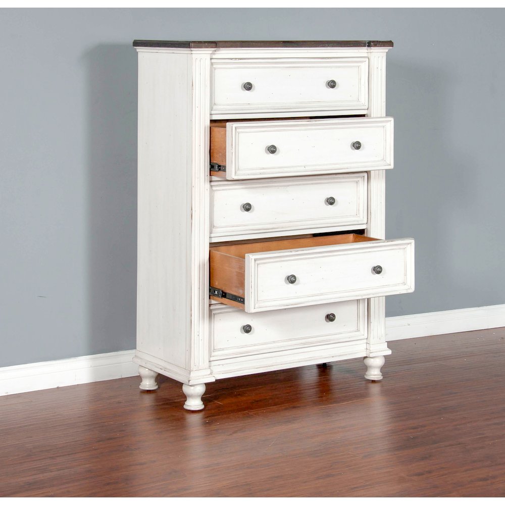 Carriage House Chest with 5 Drawers, Cottage White/Europen Dark. Picture 2
