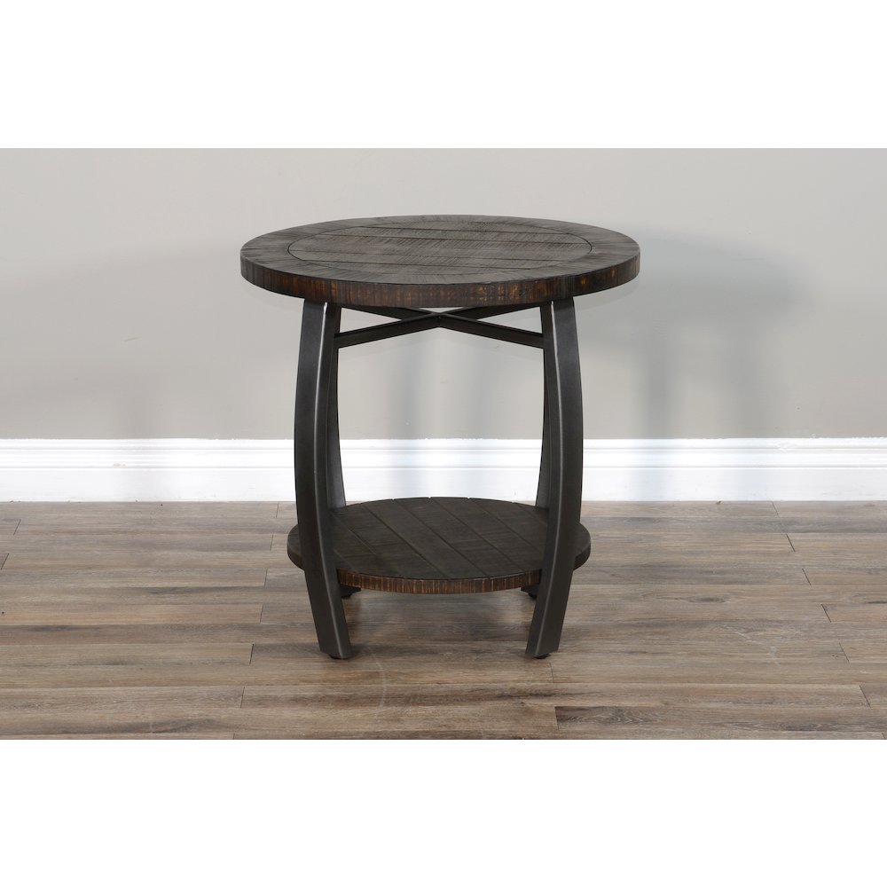 Homestead 24" Mahogany Wood & Metal End Table in Tobacco Leaf. Picture 3