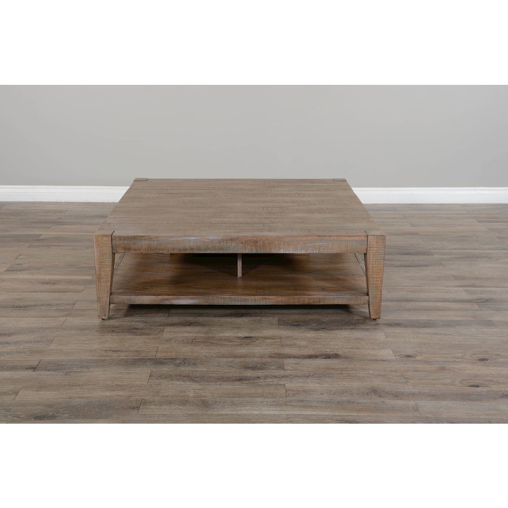 48" Modern Mindi Wood Cocktail Table in Weathered Brown. Picture 3