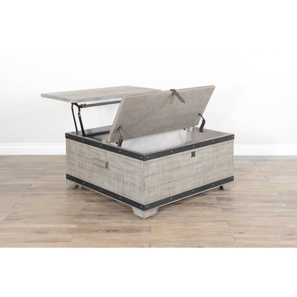 Mahogany Wood Coffee Table with Lift Top and Casters - Alpine Gray. Picture 2