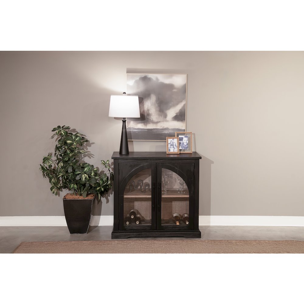 Elena Small Black Wood Cabinet with Arched Glass Doors. Picture 2