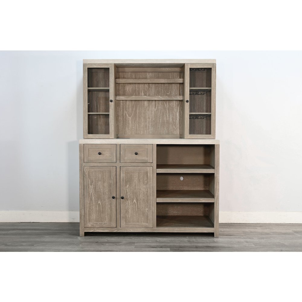 Rustic Wood Bar Cabinet with Hutch. Picture 2