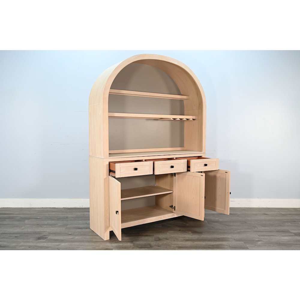 Arched Wood Bar Hutch with Glass Storage. Picture 4