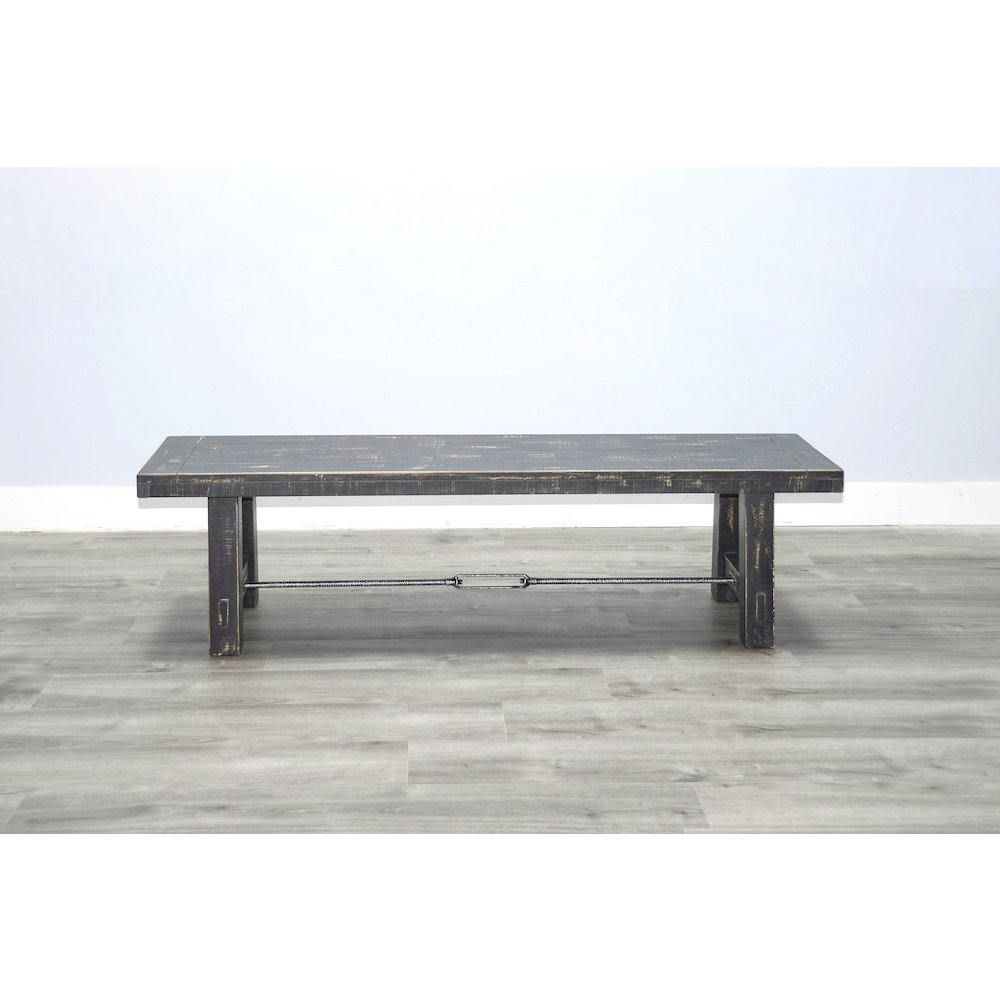 64" Black Sand Bench with Turnbuckle, Wood Seat. Picture 2