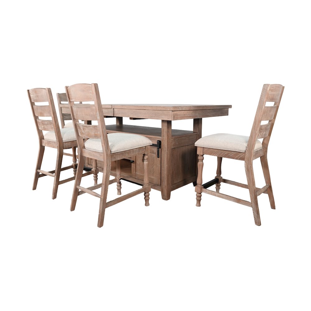 Rustic Counter-Height Extension Dining Set with Barn Door Storage. Picture 1