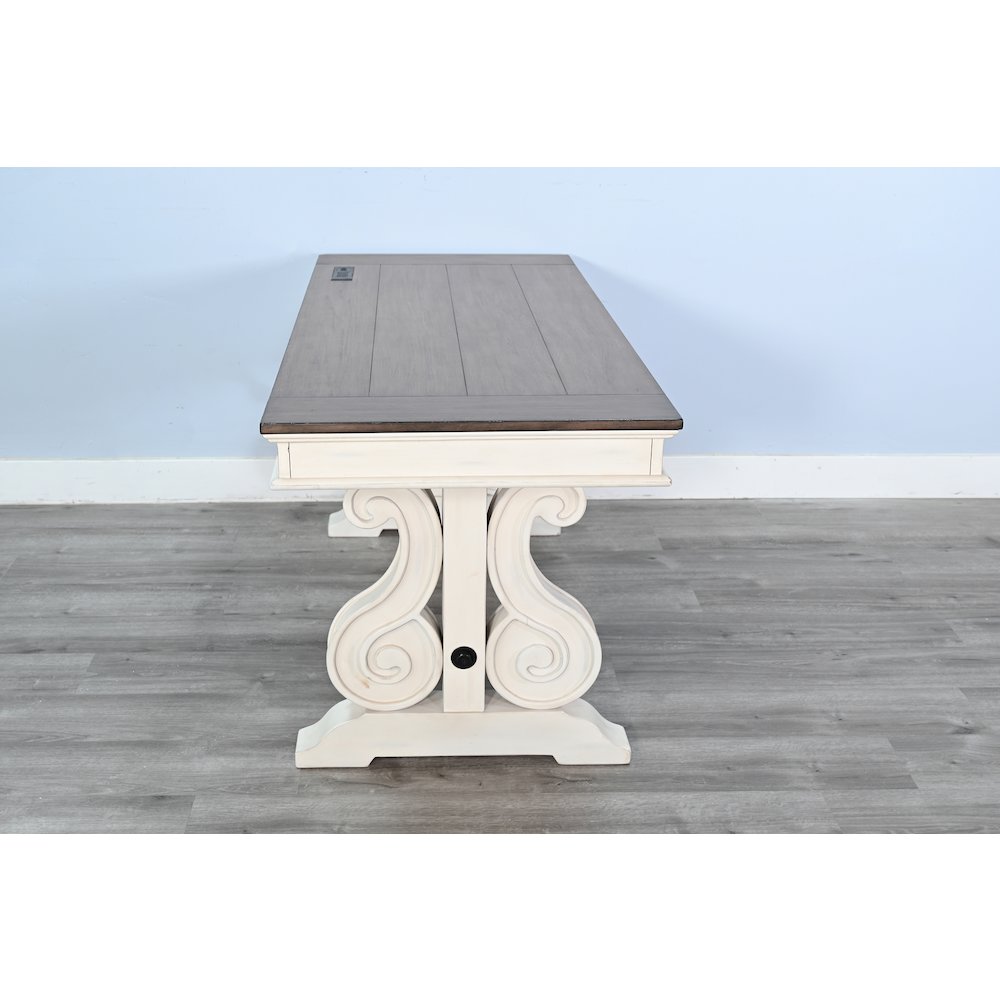 White Desk with Power Strip, Buckskin/Marble White. Picture 3