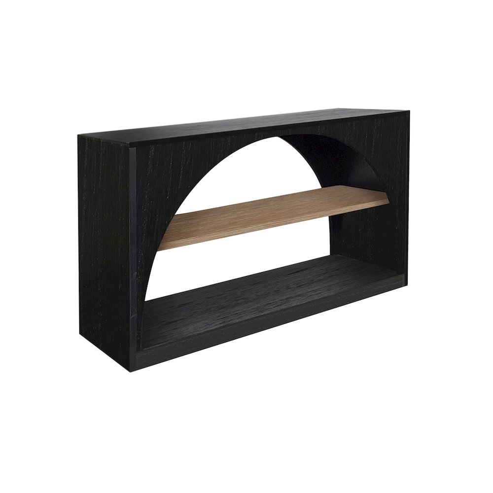 Modern Wood Sofa Table with Arched Open Shelf Design. Picture 1