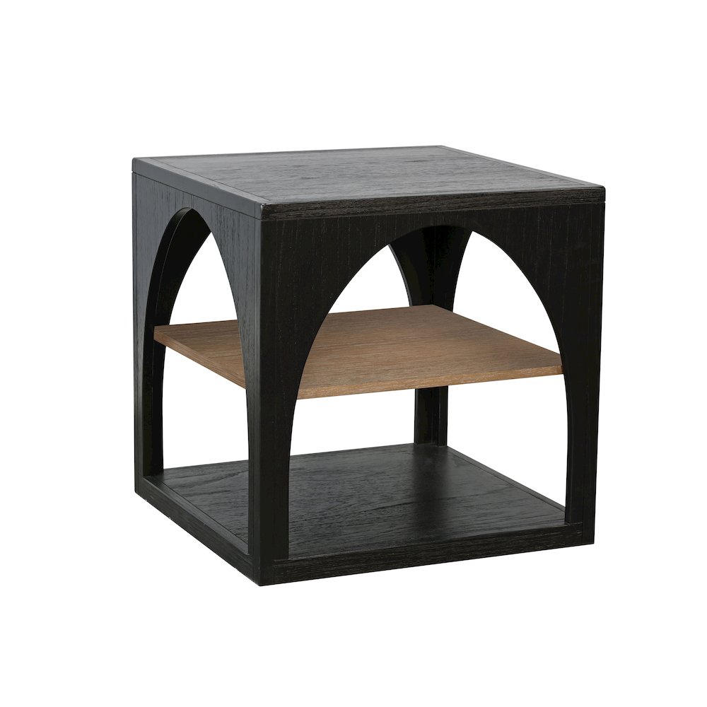 Modern Wood End Table with Arched Open Shelf Design. Picture 1