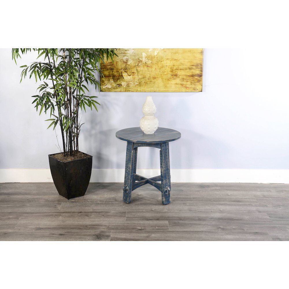 Marina Farmhouse Mahogany Wood End Table in Ocean Blue. Picture 2