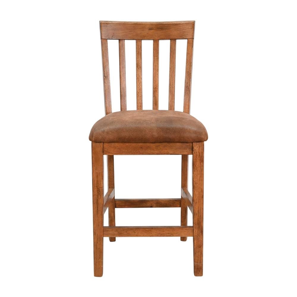 Light Brown Slatback Barstool Set with Cushioned Seats and Rustic Style. Picture 6