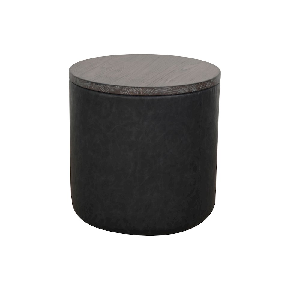 Modern Round Storage Ottoman with Wood Lid. Picture 1