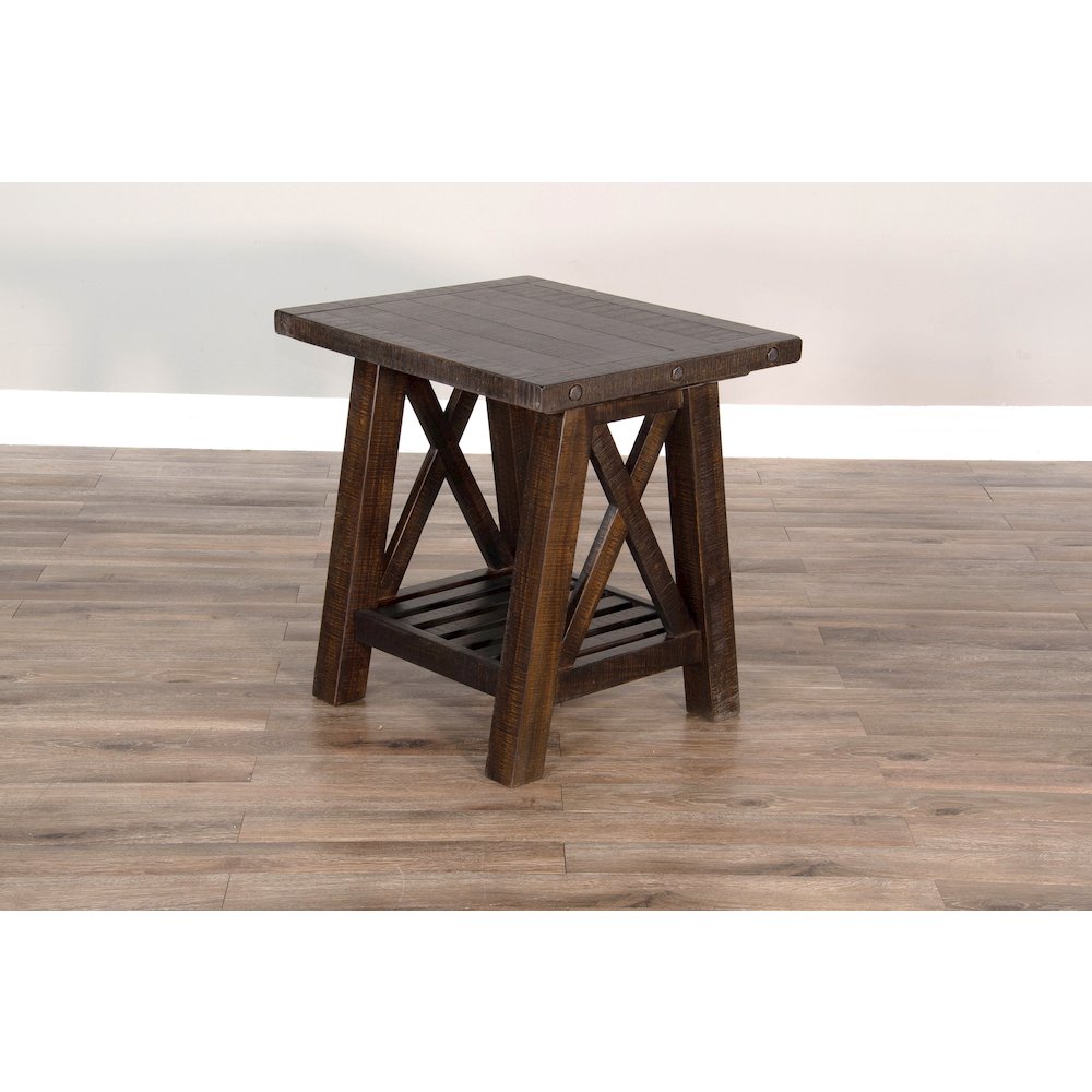 Vivian 24" Farmhouse Mahogany Wood End Table in Dark Brown. Picture 2