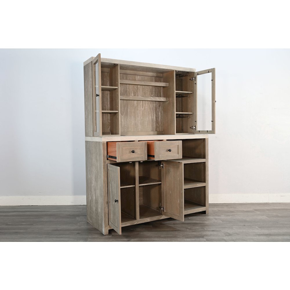 Rustic Wood Bar Cabinet with Hutch. Picture 4