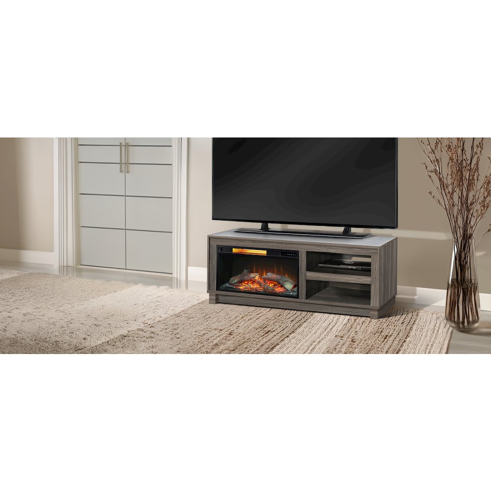 56" Media Console with Electric Fireplace, Grey Walnut Melamine. Picture 2