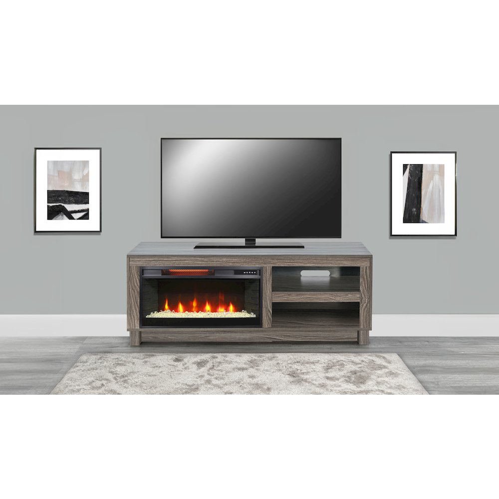 56" Media Console with Electric Fireplace, Grey Walnut Melamine. Picture 2