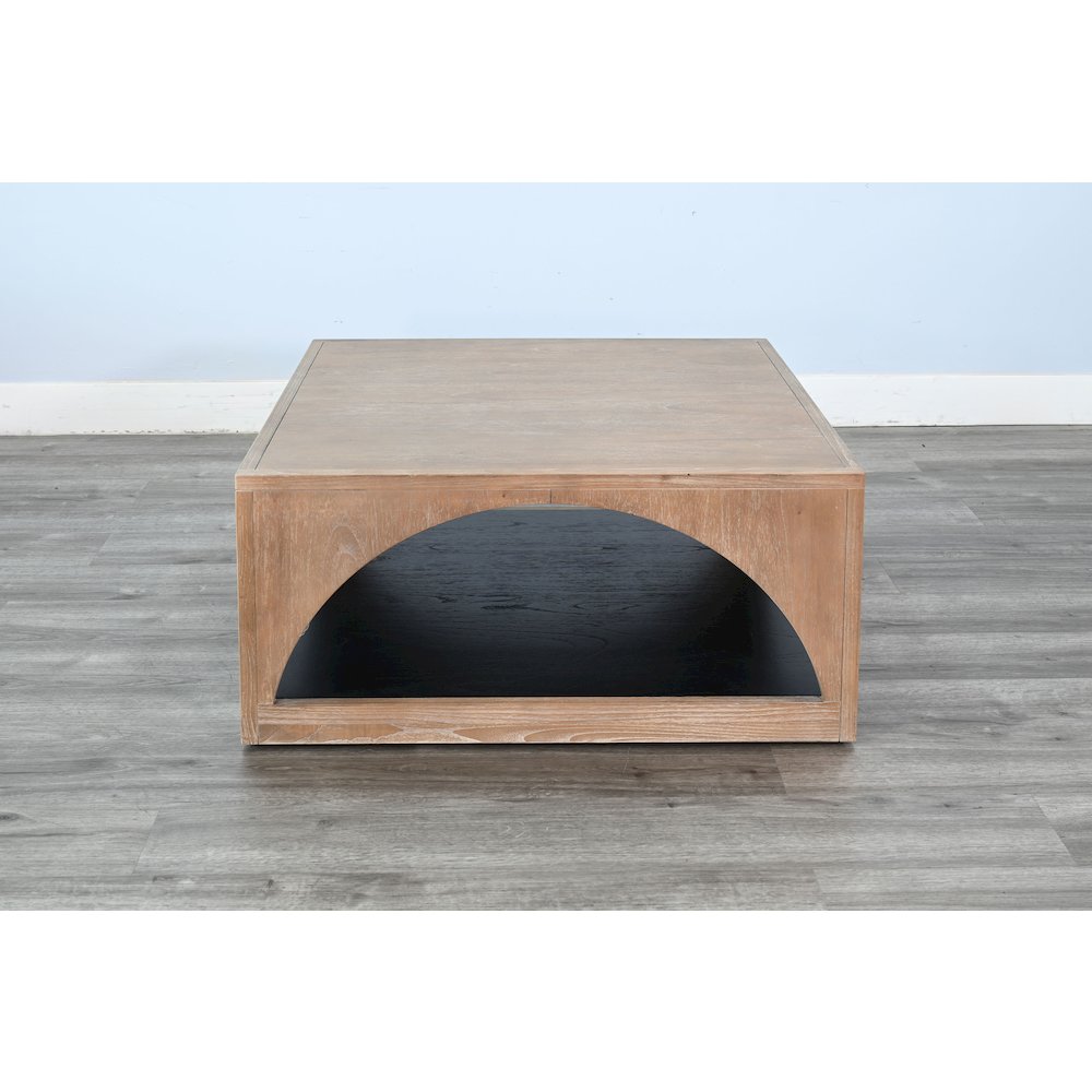 Modern Wood Coffee Table with Arched Open Shelf Design. Picture 2