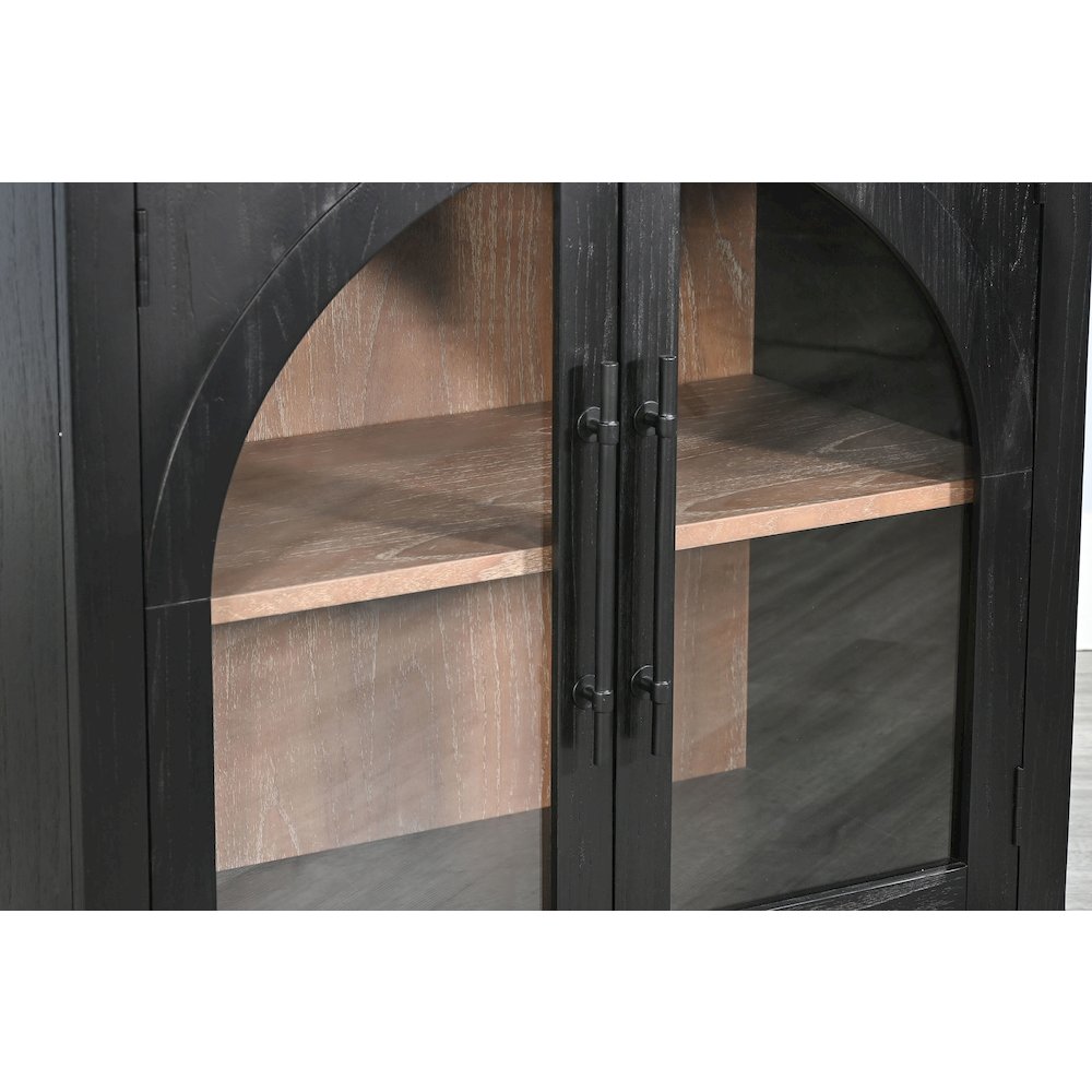 Elena Small Black Wood Cabinet with Arched Glass Doors. Picture 3