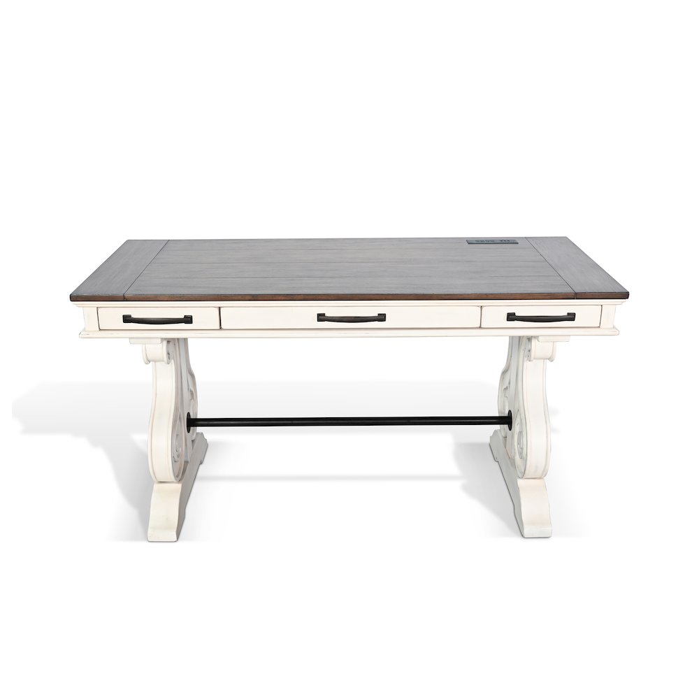 White Desk with Power Strip, Buckskin/Marble White. Picture 1