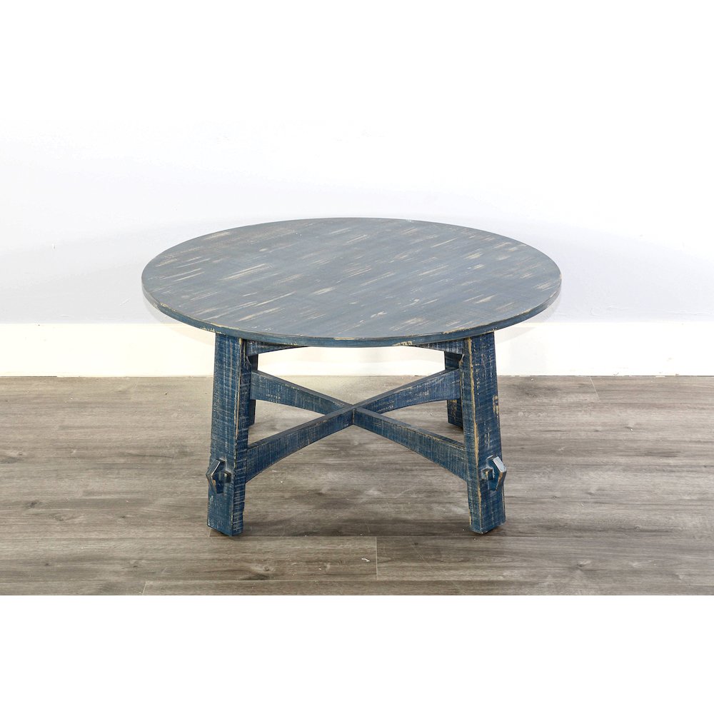 Marina Farmhouse Mahogany Wood Coffee Table in Ocean Blue. Picture 3