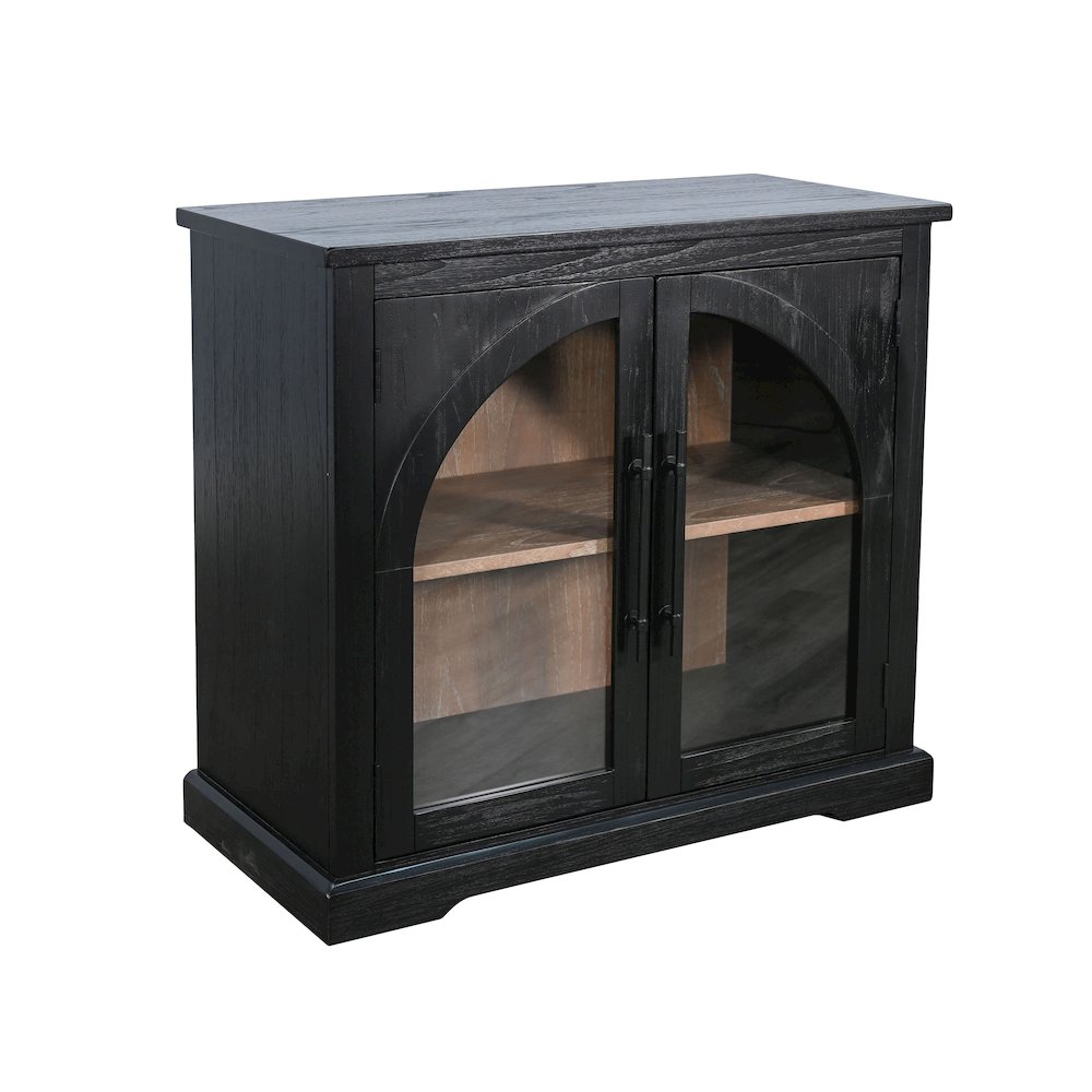 Elena Small Black Wood Cabinet with Arched Glass Doors. Picture 1
