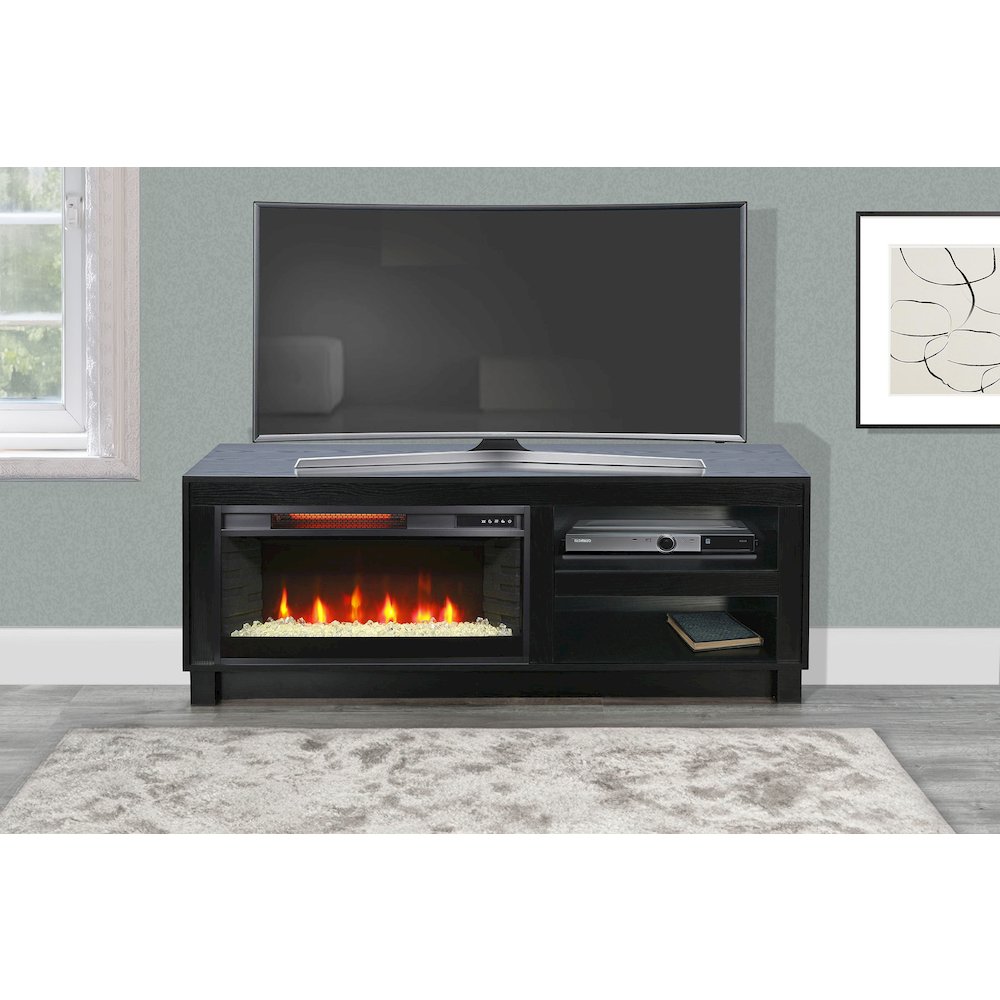 56" Media Console with Electric Fireplace, Black Oak Melamine. Picture 2