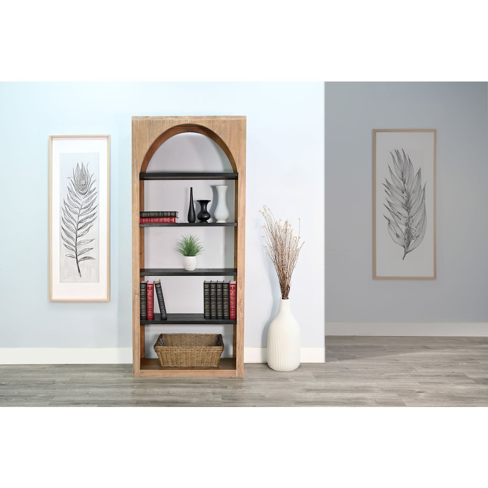 Tall Arched Wood Bookshelf with Open Shelving. Picture 2