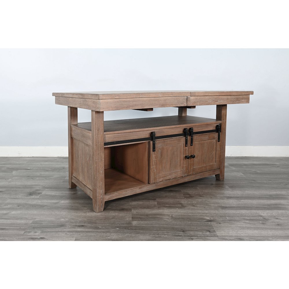 Rustic Counter-Height Extension Dining Table with Barn Door Storage. Picture 4