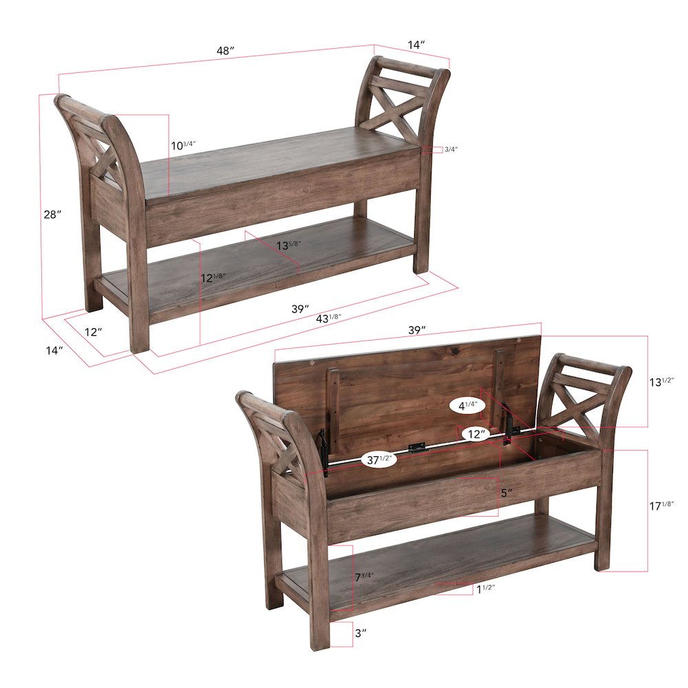 48" Accent Bench withStorage, Marble White. Picture 2