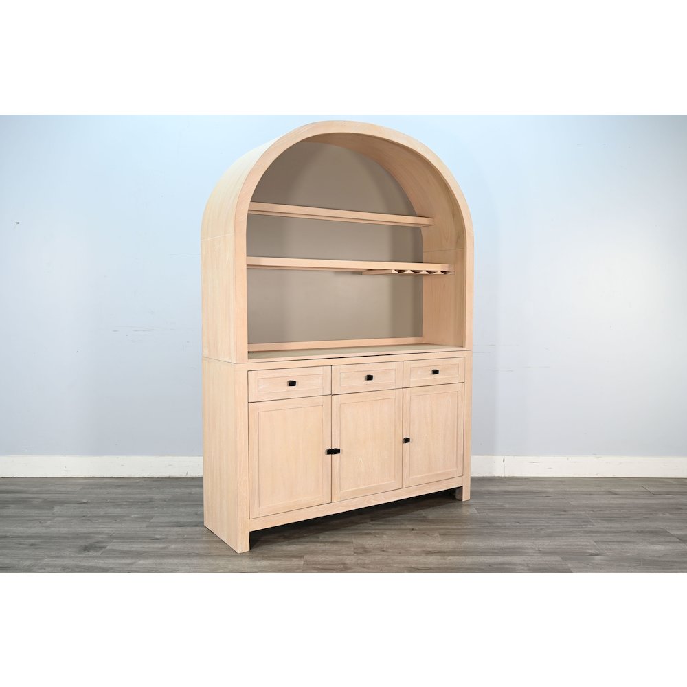 Arched Wood Bar Hutch with Glass Storage. Picture 3