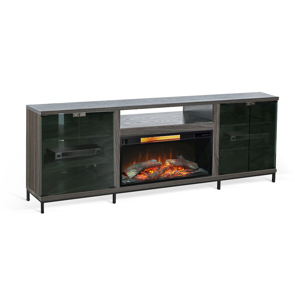 70" Media Console with Electric Fireplace, Grey Walnut Melamine. Picture 1