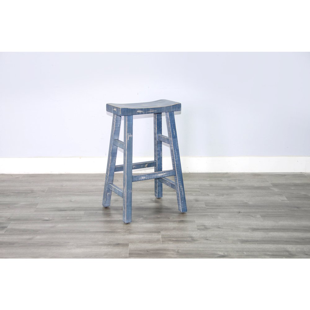 Ocean Blue Bar Saddle Seat Stool, Wood Seat (Set of 2). Picture 5