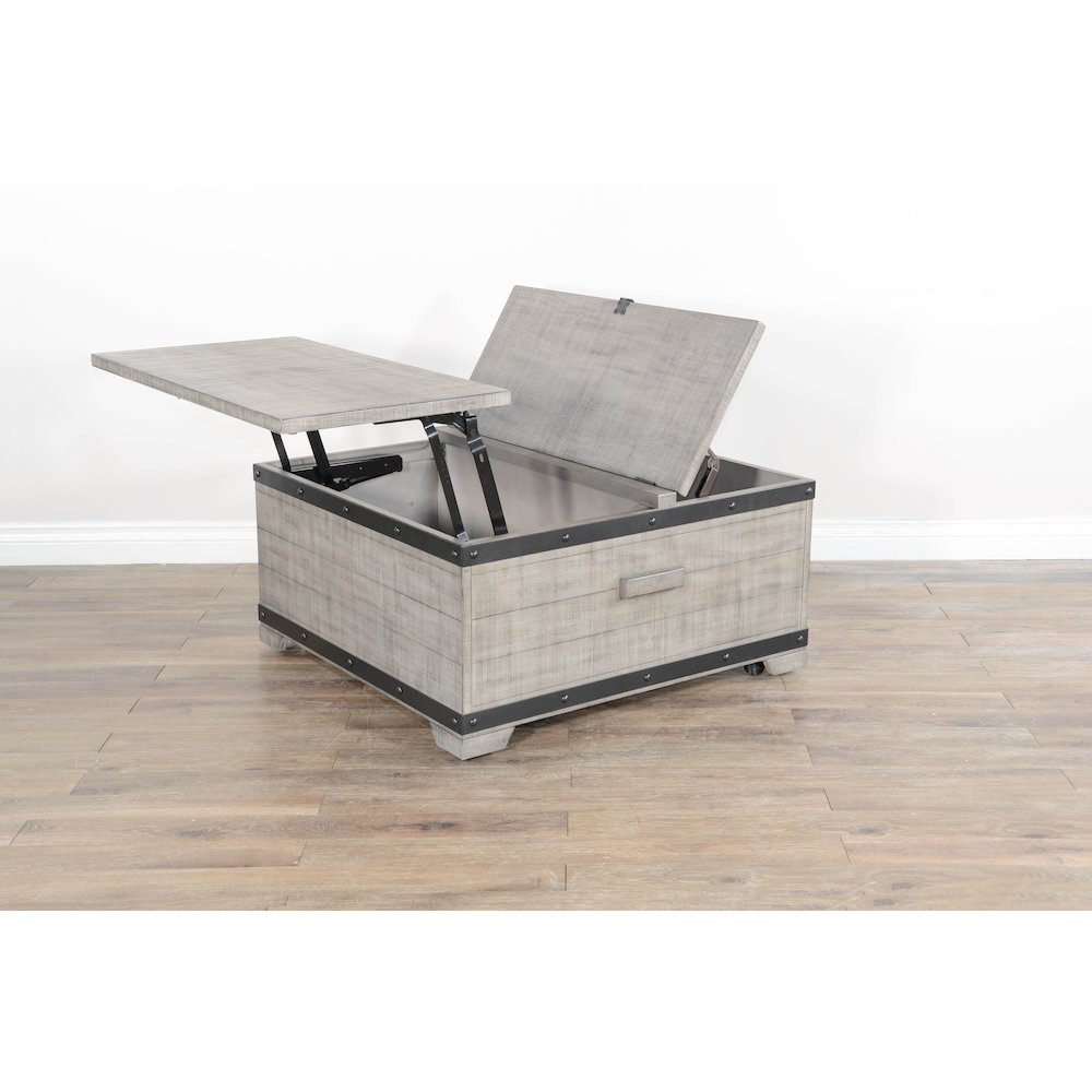 Sunny Designs Mahogany Wood Coffee Table with Lift Top and Casters - Alpine Gray. Picture 2