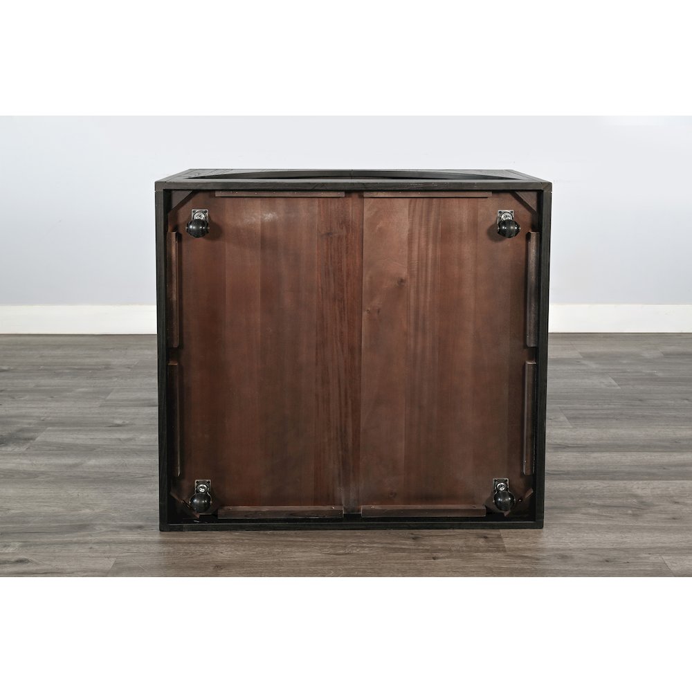 Modern Wood Coffee Table with Arched Open Shelf Design and Casters. Picture 4