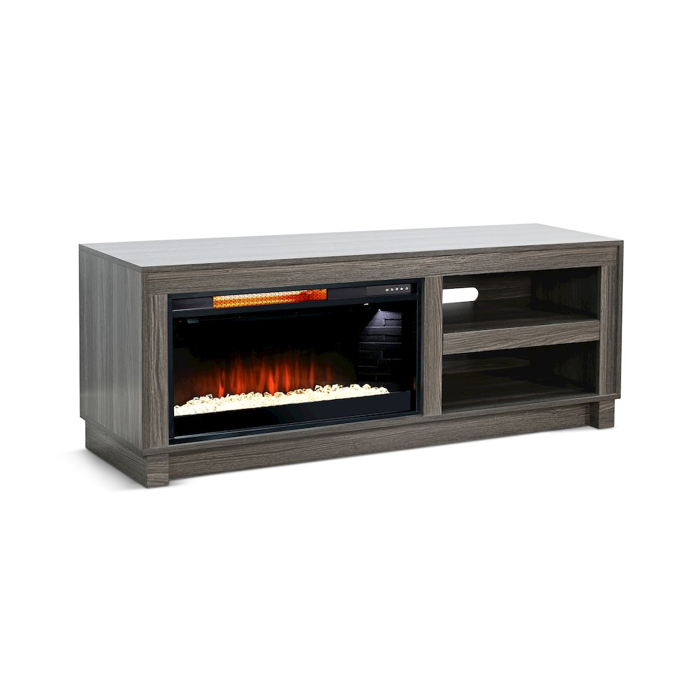 56" Media Console with Electric Fireplace, Grey Walnut Melamine. Picture 1
