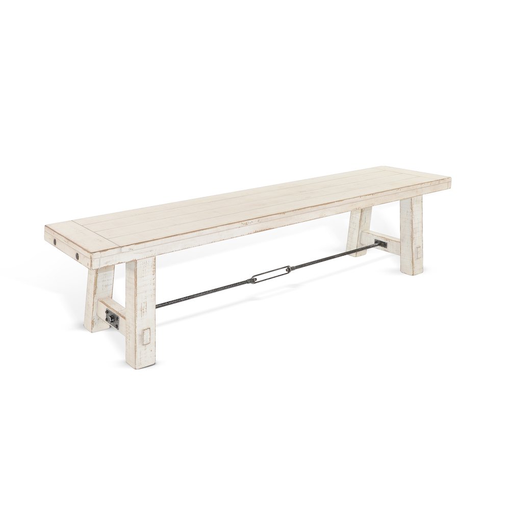 64" White Sand Bench with Turnbuckle, Wood Seat. Picture 1