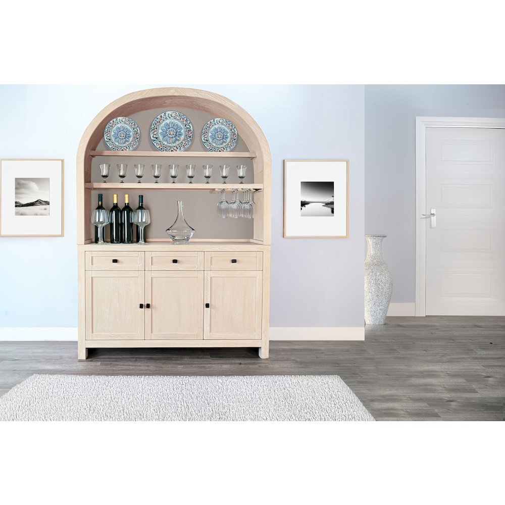 Arched Wood Bar Hutch with Glass Storage. Picture 2