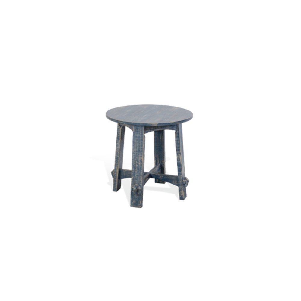 Marina Farmhouse Mahogany Wood End Table in Ocean Blue. Picture 1