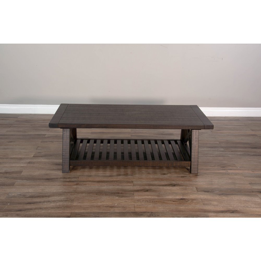 Vivian 52" Farmhouse Mahogany Wood Coffee Table in Dark Brown. Picture 2