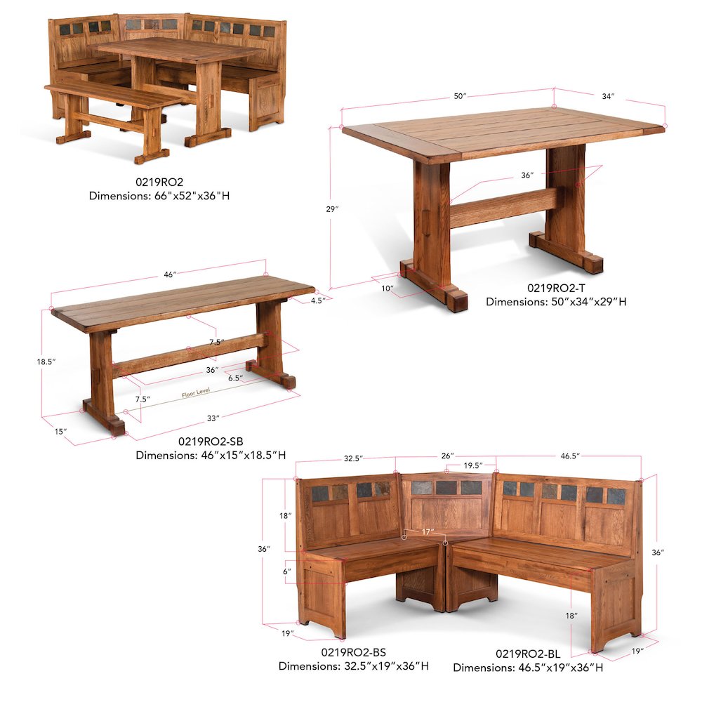Sedona Farmhouse Wood Breakfast Nook Set in Rustic Oak. Picture 6