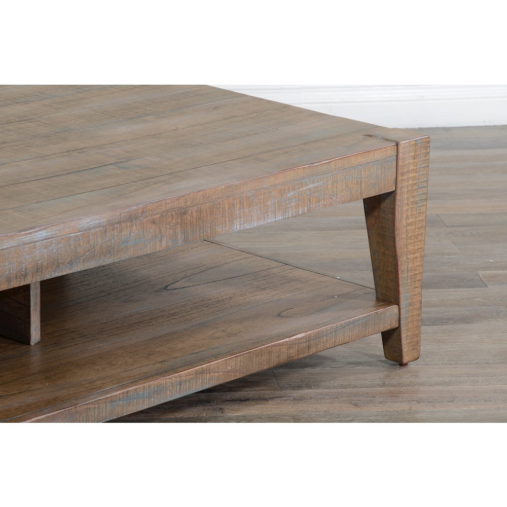 48" Modern Mindi Wood Cocktail Table in Weathered Brown. Picture 6