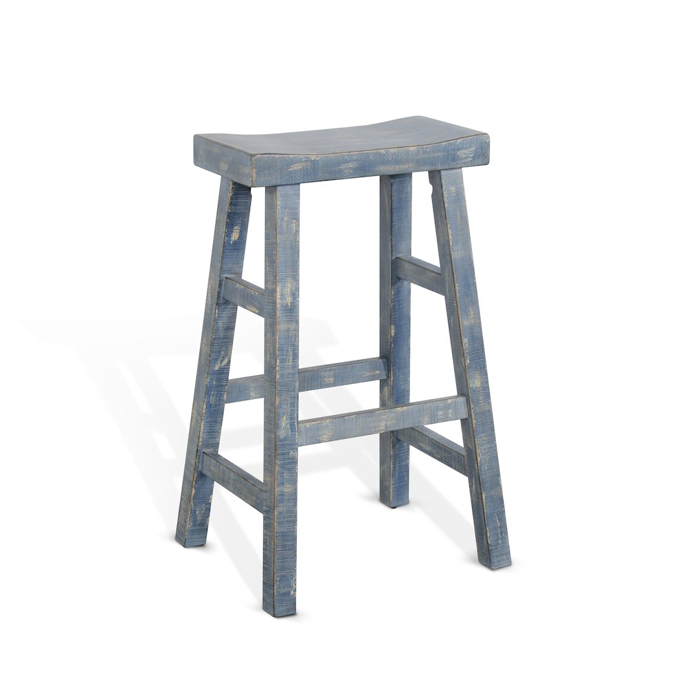 Ocean Blue Bar Saddle Seat Stool, Wood Seat (Set of 2). Picture 1