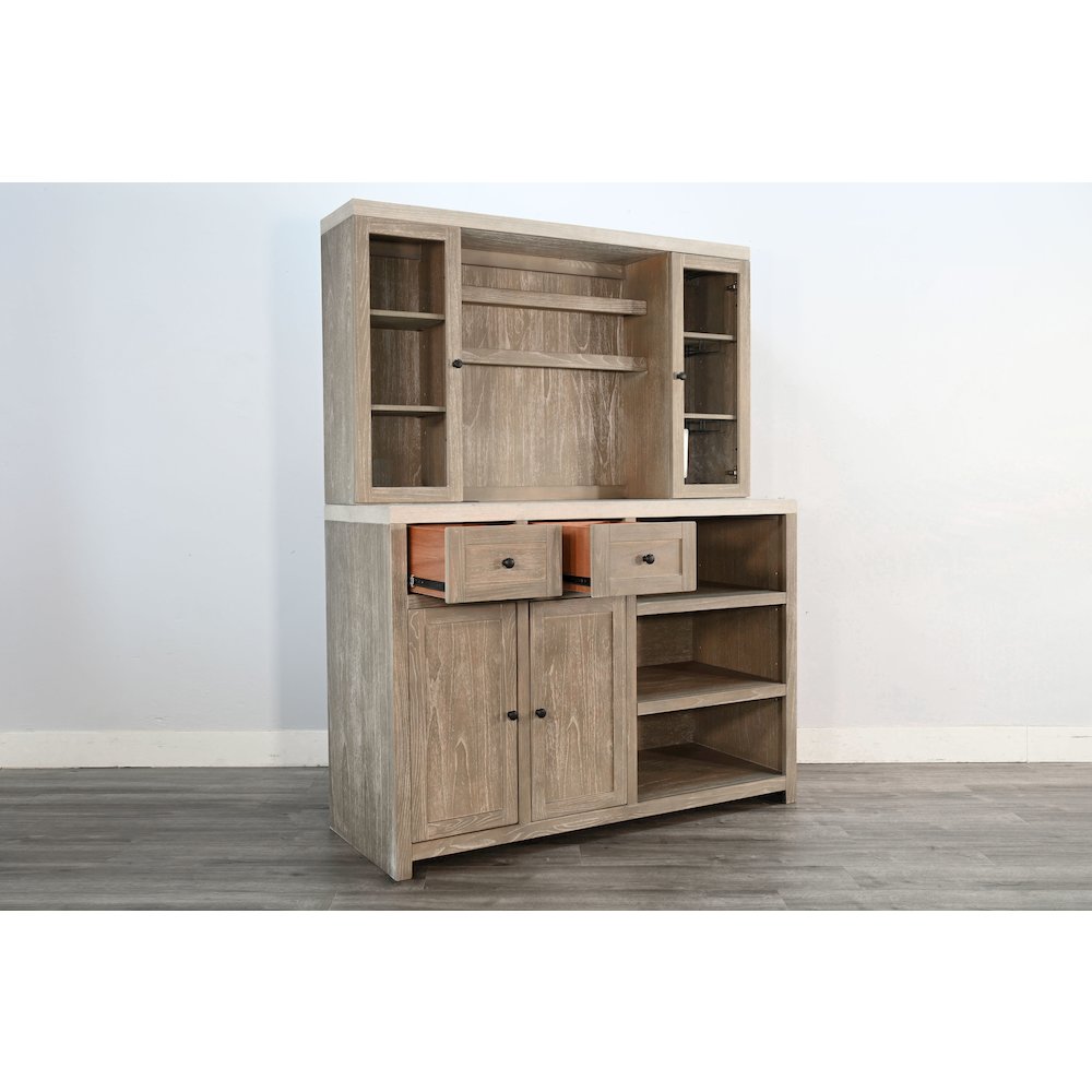 Rustic Wood Bar Cabinet with Hutch. Picture 3