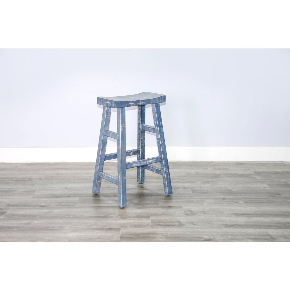 Ocean Blue Bar Saddle Seat Stool, Wood Seat (Set of 2). Picture 3
