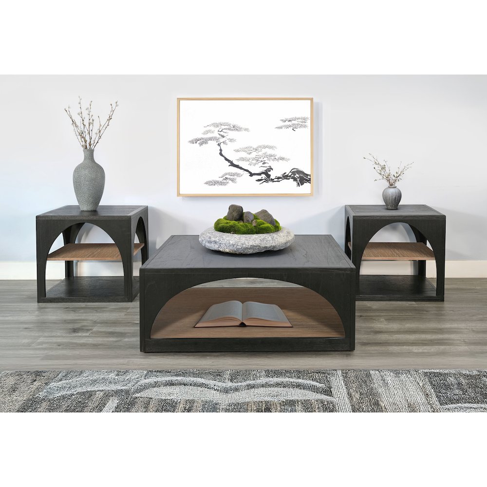 Modern Wood Sofa Table with Arched Open Shelf Design. Picture 2