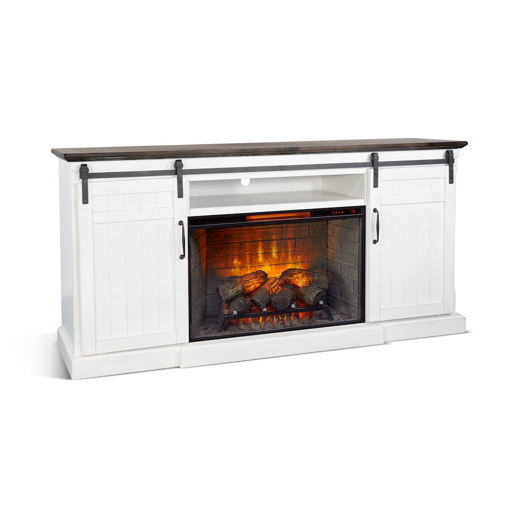78" Barn Door Media Console with Electric Fireplace. Picture 1