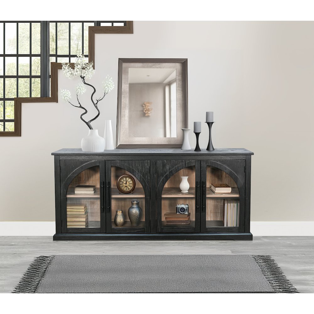 Elena Modern Black Wood Display Cabinet with Arched Glass Doors. Picture 2