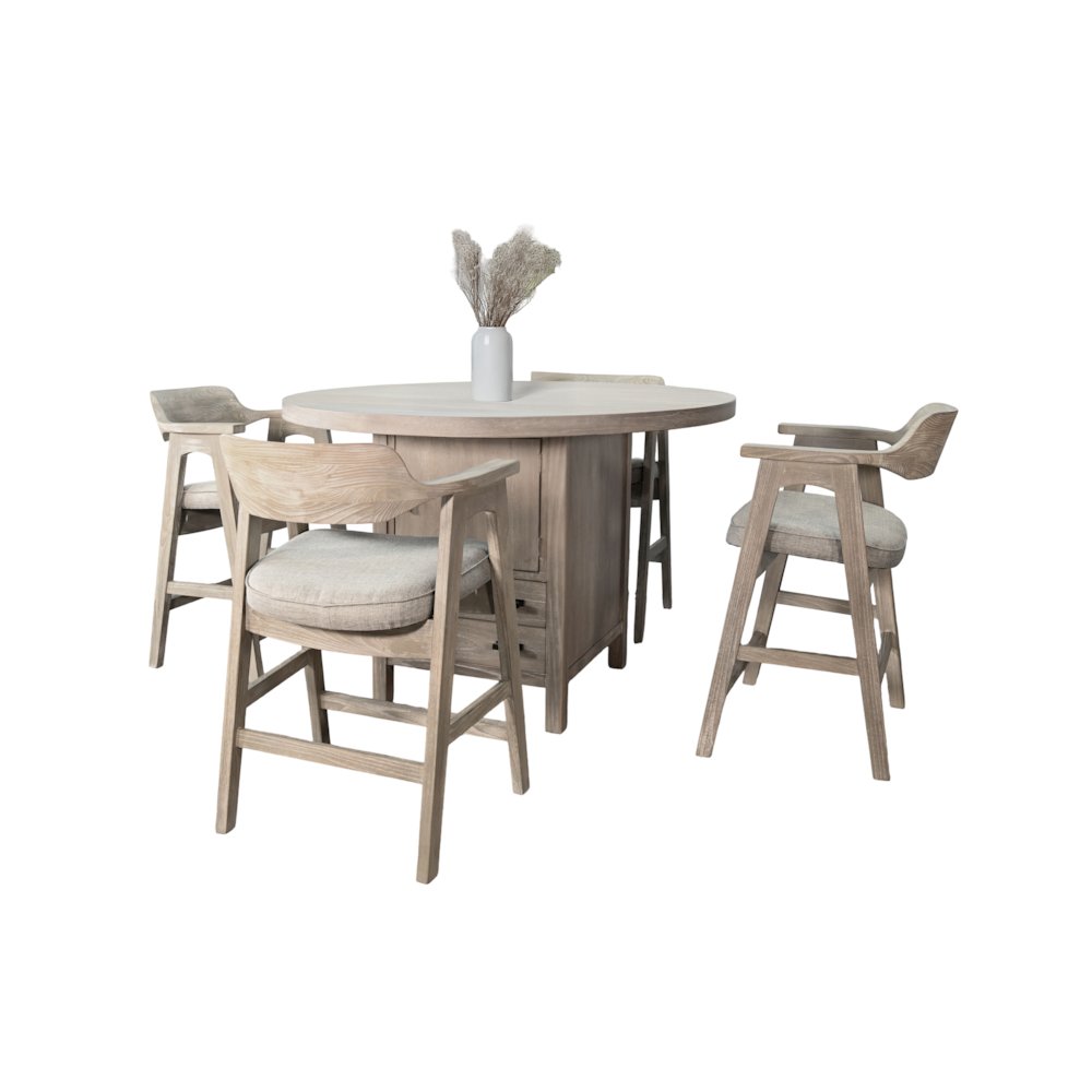 Round Dining Set with Built-in Storage Cabinet and Drawers. Picture 1