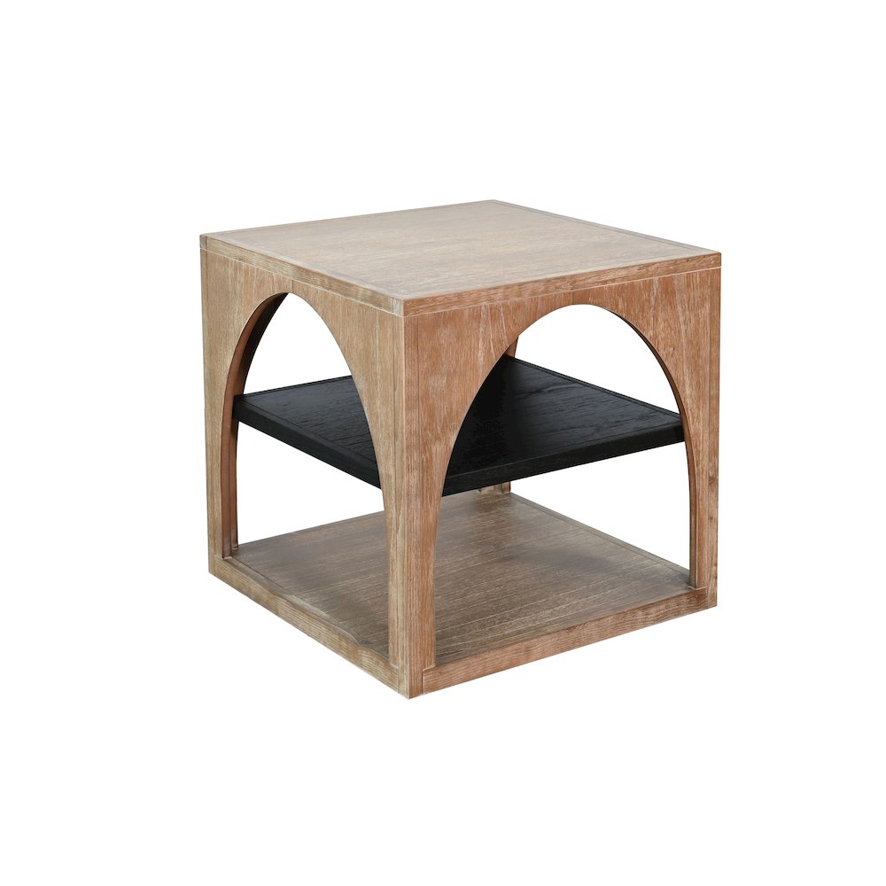 Modern Wood End Table with Arched Open Shelf Design. Picture 1